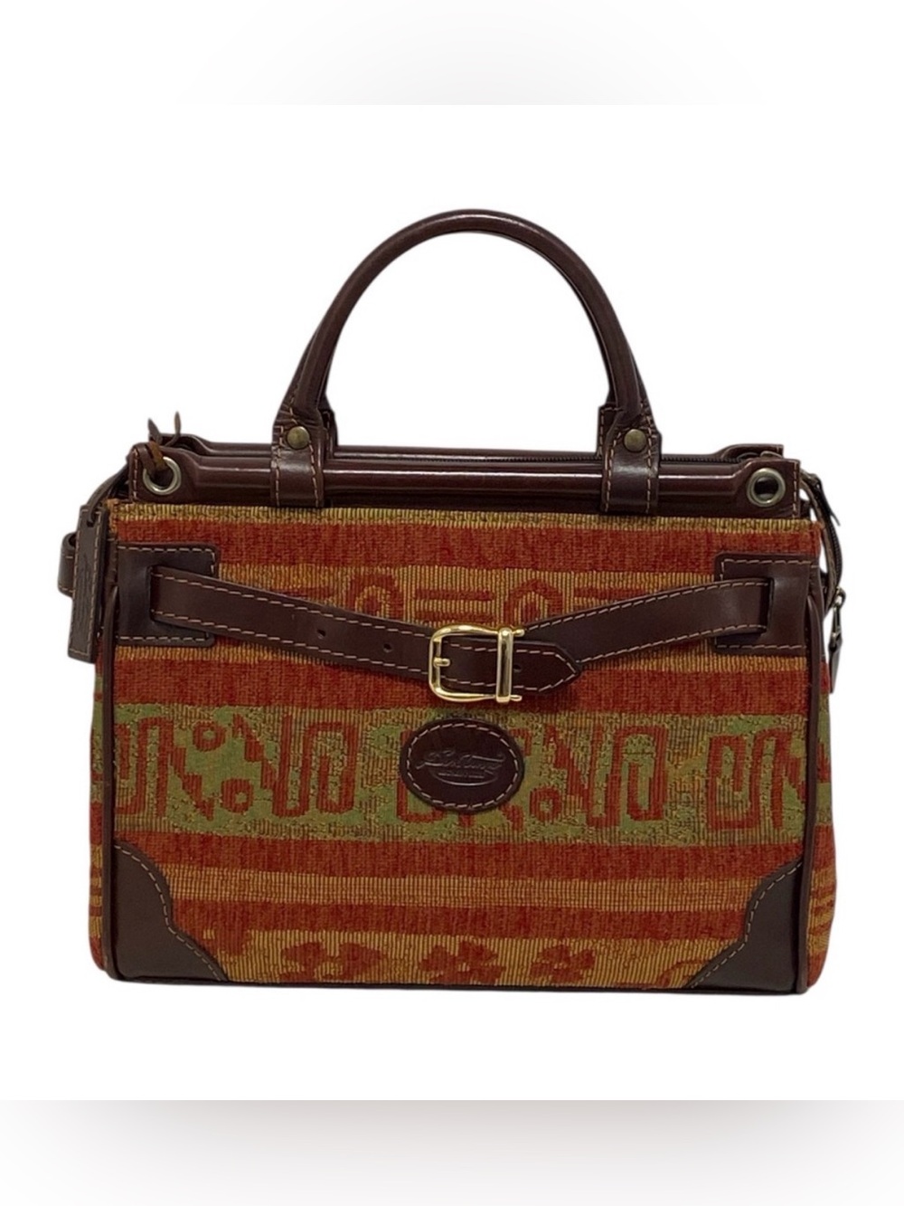 Don Tongo Tapestry & Brown Leather Satchel - Like New